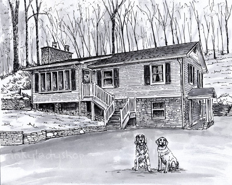 Custom House Portrait Drawing - Hand-drawn Pen and Ink House Sketch - Etsy