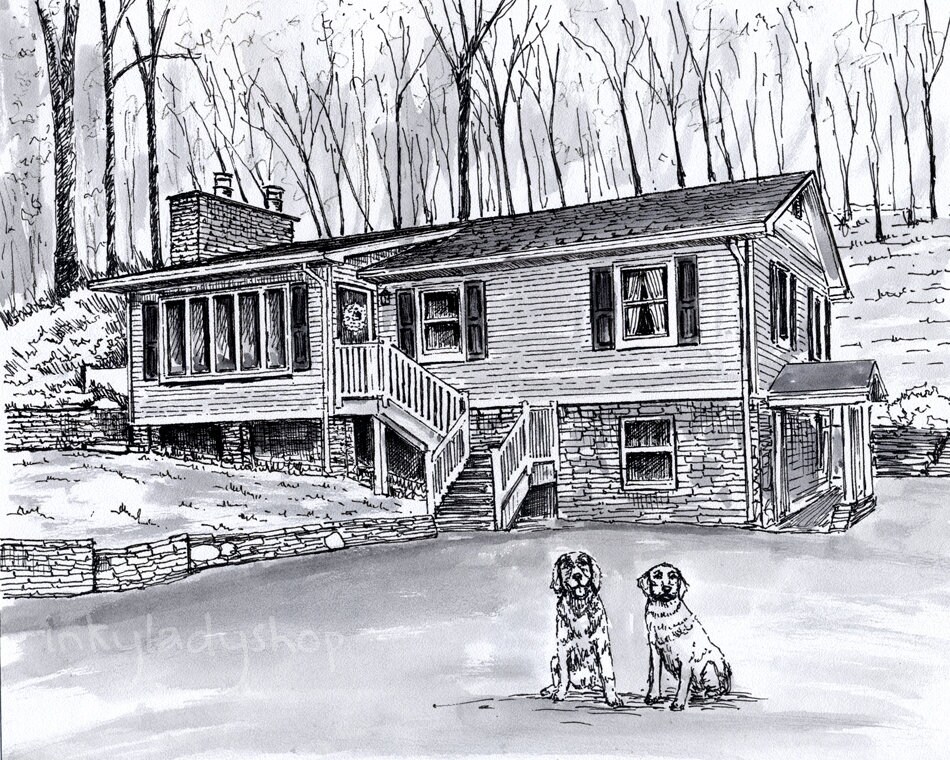 Custom House Portrait Drawing - Hand-drawn Pen and Ink House Sketch - Etsy