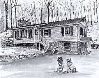 Pen and Ink House Portrait/ Black and White House Drawing/ Custom House ...