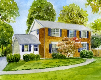 my home to watercolor Hand painted house portrait Personalized home painting Draw my house House painting from photo Paper anniversary gift