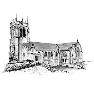 Church sketch | Made to order drawing of wedding venue | Architectural drawing | Barn drawing | Digital File ONLY
