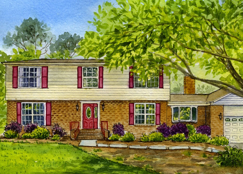 Watercolor House Portrait Home Drawings Custom House Painting Etsy