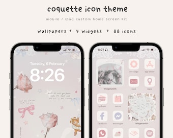 Coquette Aesthetic Icon Theme, Hand Drawn App Icons, Pink Home Screen Set, Valentine's App Icons, Widget, Wallpapers