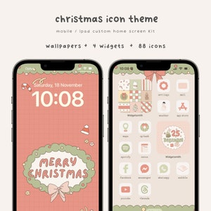 Thème d&#39;icônes de Noël, Icônes d&#39;applications festives dessinées à la main, Ensemble d&#39;écrans d&#39;accueil de décembre, Icônes d&#39;applications, Widget, Papiers peints