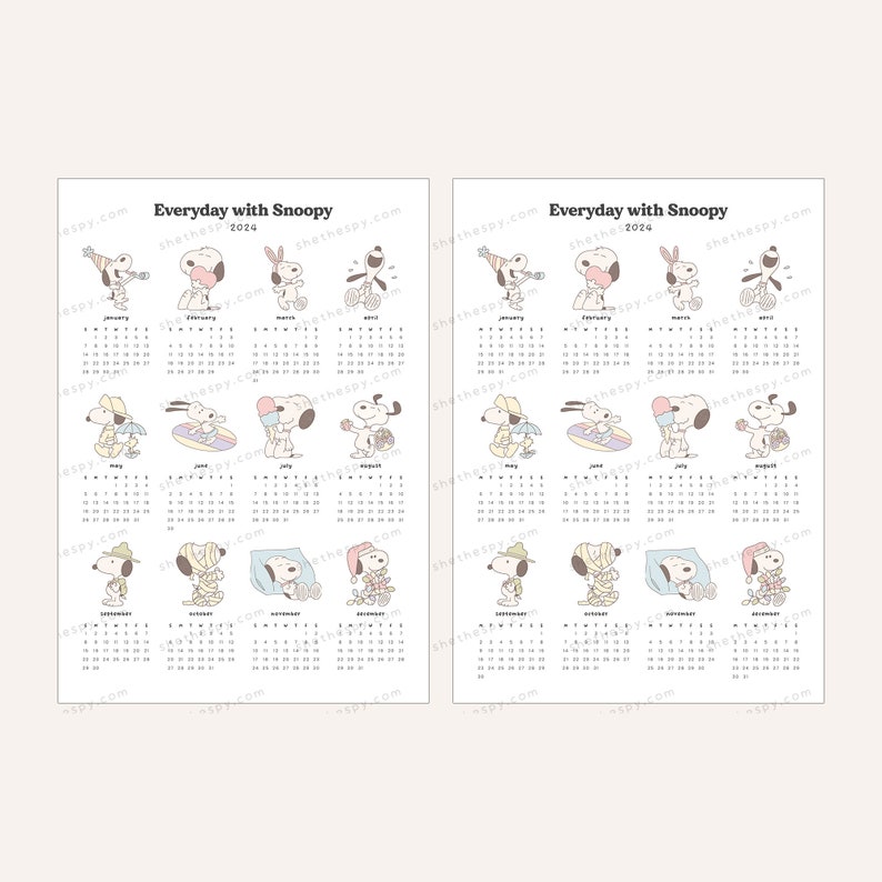 Snoopy 2024 Calendar 2024 Yearly Calendar Printable 2024 Wall Calendar
