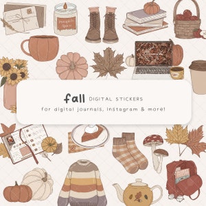 Fall Digital Stickers, Autumn Digital Planner Stickers, Cozy Instagram Story IG Stickers
