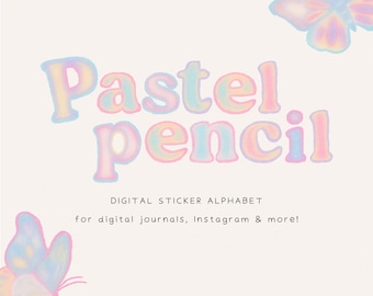 Pegatinas del alfabeto con crayones pastel: Letras realistas a lápiz (Pegatinas digitales)