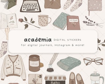 Academia Digital Stickers, Light Academia Goodnotes Stickers, Digital Planner Stickers, Bookish Aesthetic iPad Stickers, Vintage Clip Art