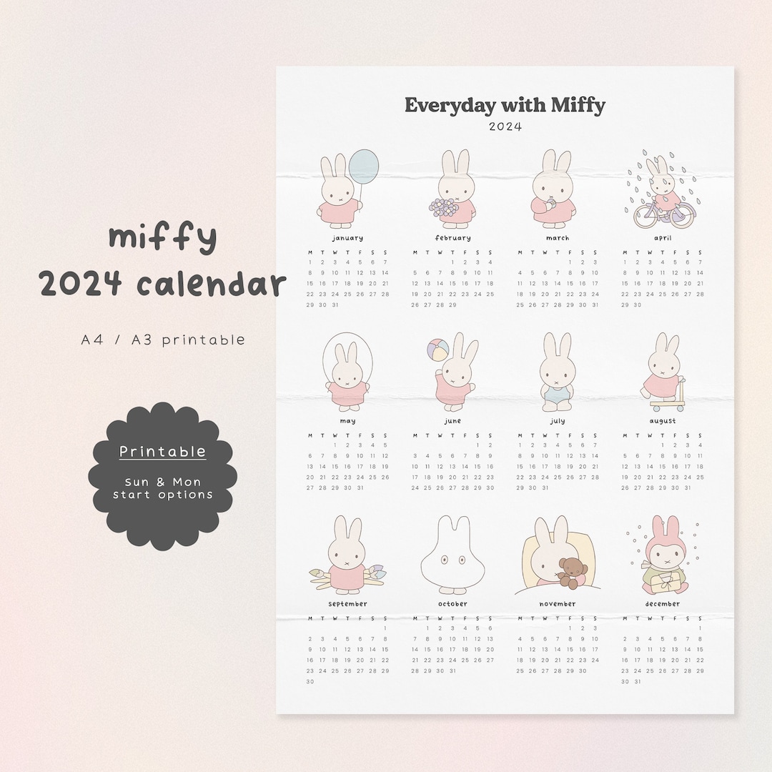 Miffy 2024 Calendar 2024 Yearly Calendar Printable 2024 Wall Calendar