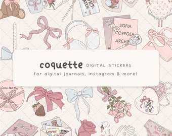 Coquette Digital Stickers, Pink Goodnotes Stickers, Valentine's Day Digital Planner Stickers, Aesthetic iPad Stickers, Vintage Clip Art