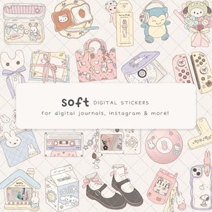 Soft Digital Stickers, Cute Goodnotes Stickers, Cartoon Digital Planner Stickers, Pastel Aesthetic iPad Stickers, Kpop Clip Art