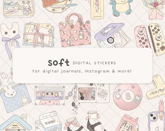 Mjuka digitala klistermärken, söta Goodnotes-klistermärken, tecknade digitala planerarklistermärken, pastellfärgade estetiska iPad-klistermärken, Kpop-clipart