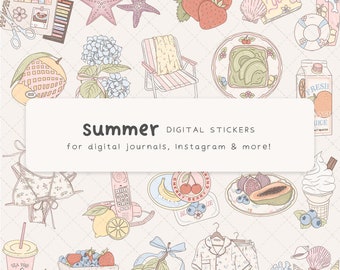 Pegatinas digitales de verano, pegatinas Goodnotes de conchas marinas, pegatinas de planificador digital de frutas, pegatinas estéticas pastel para iPad, imágenes prediseñadas de vacaciones