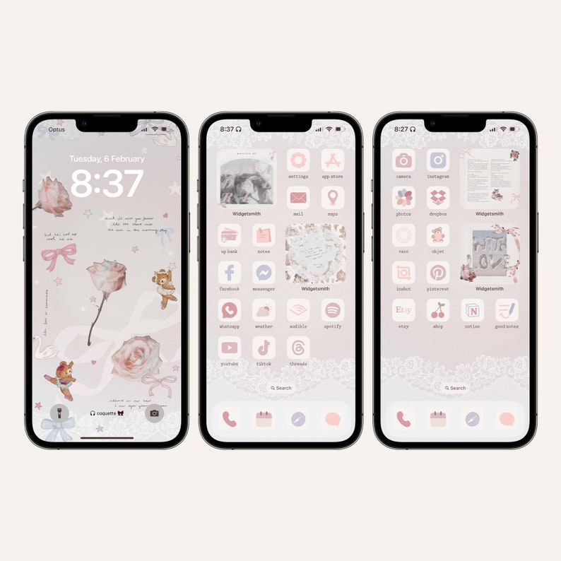 Coquette App Icon Theme: Pink Home Screen Set With Widgets & Wallpapers ...