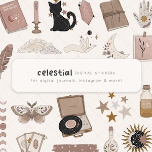 Celestial Witch Digital Stickers: Goodnotes Planner, iPad Astronomy (PNG)