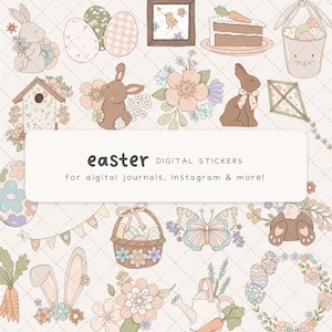 Easter Digital Stickers, Spring Goodnotes Stickers, Bunny Digital Planner Stickers, Aesthetic iPad Stickers, Springtime Clip Art