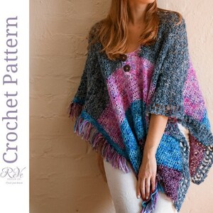 Patrón de ruana poncho de ganchillo: Prenda unisex fácil con flecos opcionales (patrón en PDF)