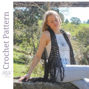 Patrón de chaleco bohemio de crochet con flecos: Chaqueta sin mangas para festival (patrón PDF)