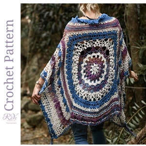 Mandala Crochet Poncho Pattern, Ruffle Neck, 3 Finishing Options (PDF Pattern)