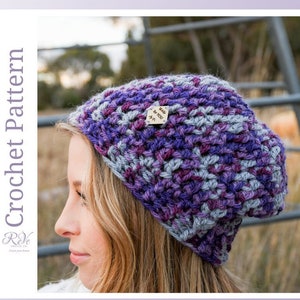 Crochet slouchy beanie pattern, crochet winter hat pattern, crochet slouch hat, customizable crochet beanie, intermediate crochet pattern image 1