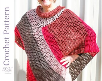 Unisex Crochet Poncho Pattern for Wear a Blanket Poncho - optional cowl neck, simple to make - DIY gift