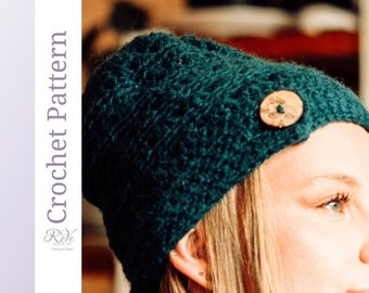 Textured Button-up Crochet beanie pattern. Easy modern winter hat pattern. Confident Beginner level. Great gift for Mum, friend or aunt