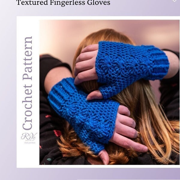 Fingerless Gloves Crochet Pattern with Shell Motifs, Ribbed Cuff and Half thumb. DIY gift for Mother's Day, birthday, friends or for you