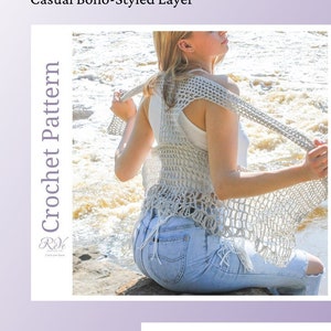 Boho Vest Crochet Pattern, Sleeveless Beach Jacket, Crochet Vest, Festival Vest image 1