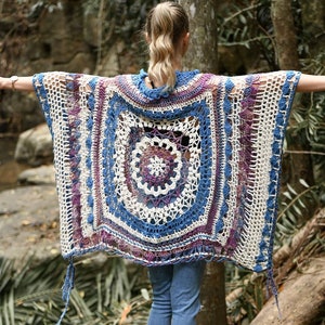 Boho Mandala Crochet Summer Cover Up Pattern with 3 finishing options fringe/buttons/lacing & optional ruffle neck. A wrap, shawl, poncho image 6