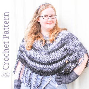 Easy Crochet Poncho Pattern, suitable for beginners. It's customizable, with an optional fringe. It's a wrap, shawl or ruana. Chunky yarn