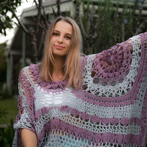 Boho Mandala Crochet Summer Cover Up Pattern with 3 finishing options fringe/buttons/lacing & optional ruffle neck. A wrap, shawl, poncho image 5