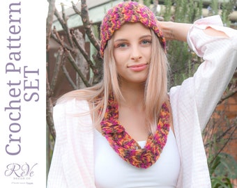 Easy Lacy Beanie & Cowl Crochet Pattern Set in chunky yarn. Feminine and pretty, these designs work well in multiple or variegated colors.