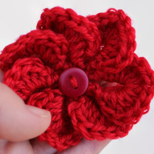 Crocodile Stitch Crochet  Flower Brooch - 2.5inch (6cm) Red. Elegant Brooch. RTS  Gift for her. Valentines Day.