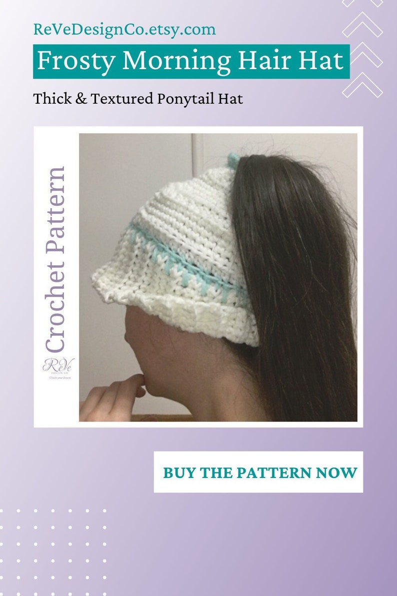 Crochet Ponytail or Messy Bun Hair Hat Pattern. DIY beanie with ribbed cuff & adjustable sizing. Textured and chunky a great gift image 1