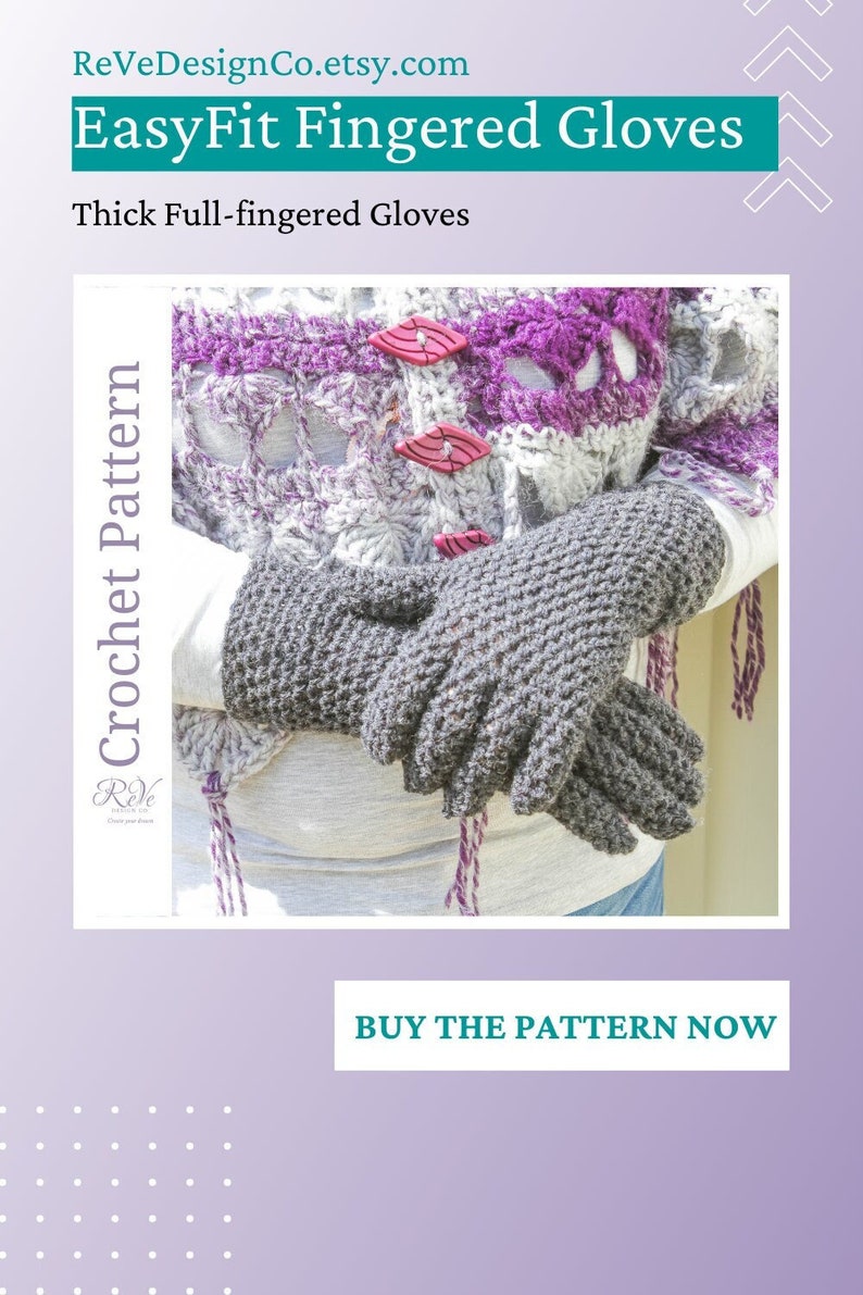 Crochet Glove Pattern Fingered Glove Crochet Pattern Crochet Gloves Full Fingers Crochet Pattern image 1