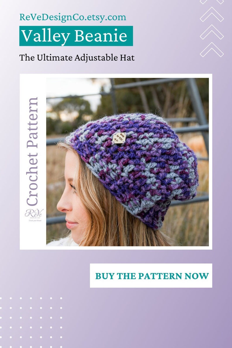 Crochet slouchy beanie pattern, crochet winter hat pattern, crochet slouch hat, customizable crochet beanie, intermediate crochet pattern image 1