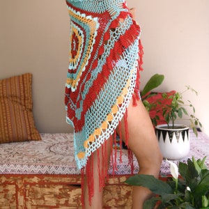 Boho Mandala Crochet Summer Cover Up Pattern with 3 finishing options fringe/buttons/lacing & optional ruffle neck. A wrap, shawl, poncho image 8