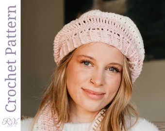 Lacy Beret Crochet Pattern in DK weight yarn. Feminine and pretty, this design works well in multiple colors or one solid. DIY Gift for Lady