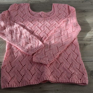 NOT NEW Knitted womens pullover blouse 100% cotton / worn by women M(38) - L(40) size european / old in good condition / hand knit handmade