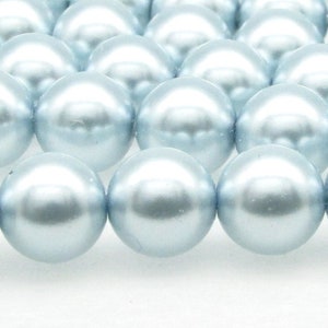 Light Blue Preciosa Crystal Nacre Pearls, 6mm 8mm Round Beads (25)