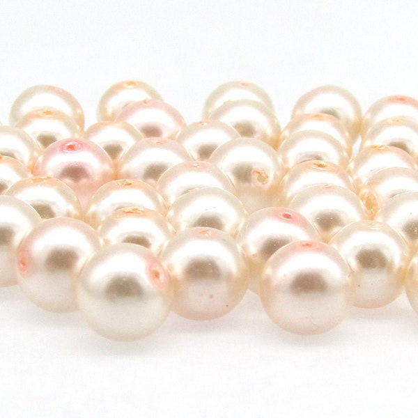 8mm Round Light Pink Glass Pearls, Opaque Pastel Lustre Beads (50)