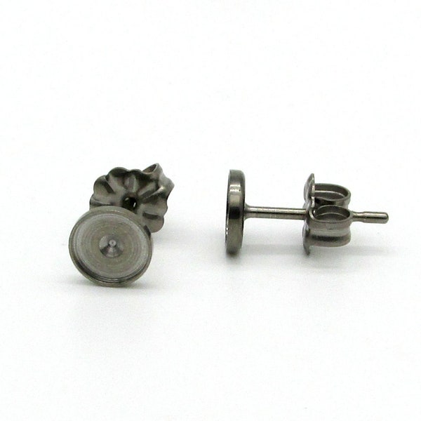 Round Bezel Titanium Earring Posts 5mm 6mm Cabochon Settings