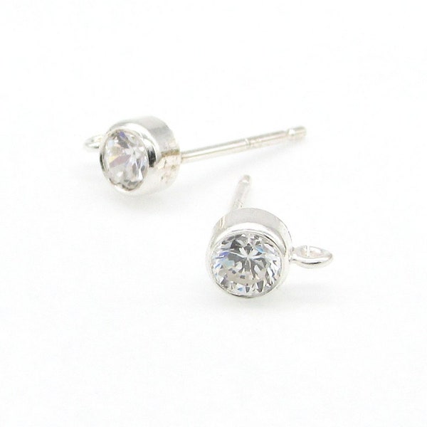 4mm CZ Stud Earring Posts with Open Loop, Sterling Silver (2)