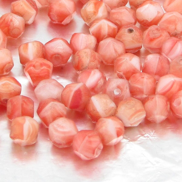 4mm Coral Pink Glass Beads, Vintage English Cut Faceted Rounds from West Germany (60)