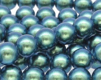 Pearlescent Peacock Green Preciosa Crystal Nacre Pearls, 6mm 10mm 12mm Round Maxima Beads