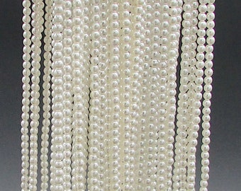 4mm White Plastic Pearls, Opaque Vintage Beads 60" Strand