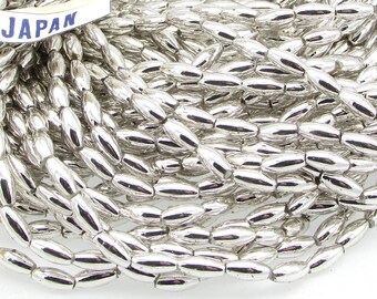 6x3mm Oval Beads, Metallic Rice Pearls, 60" Strand Plastic Spacers