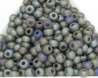 6/0 Seed Beads Matte Gray AB, Frosted Iridescent Preciosa Ornela Czech Glass Spacers