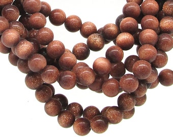 Goldstone Beads, 16" Strand 4mm 6mm Round Sparkly Metallic Copper Glass Spacers