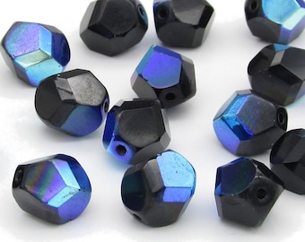 10x9mm Faceted Polycut Beads, Jet AB Czech Fire Polished Glass (15)